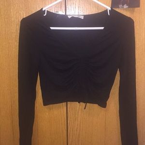black scrunch tie crop top